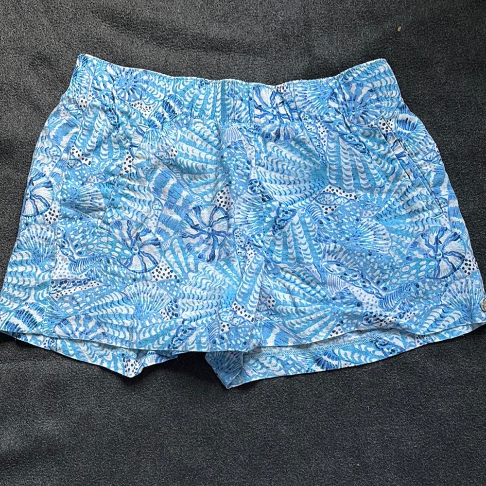Lilly Pulitzer Blue linen Shorts Vibrant Design